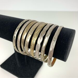 Lot Of 8 Bracelet Bangles Silver Stamped 925 Sterling Different Motifs Vtg READ